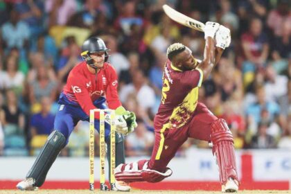 West Indies won the first T20 by defeating England by four wickets